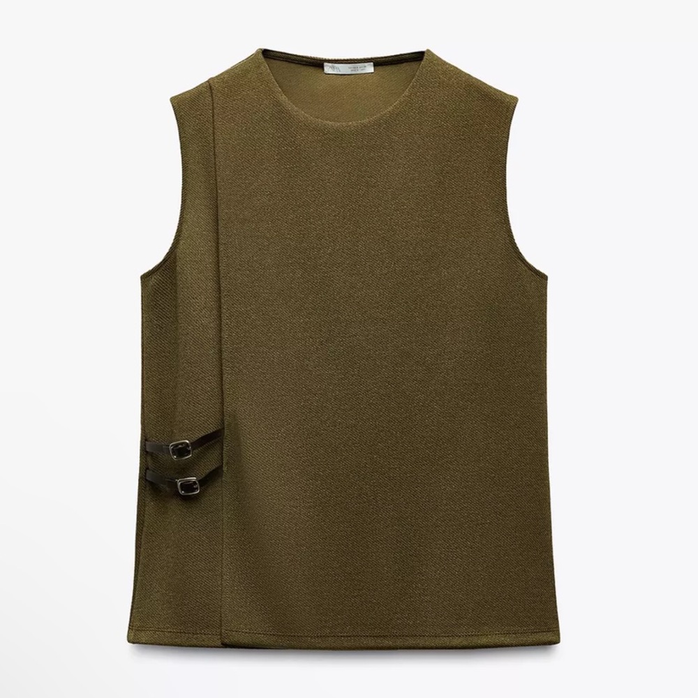 NWT - ZARA Buckle Twill Wrap Top - Mid Green - Small